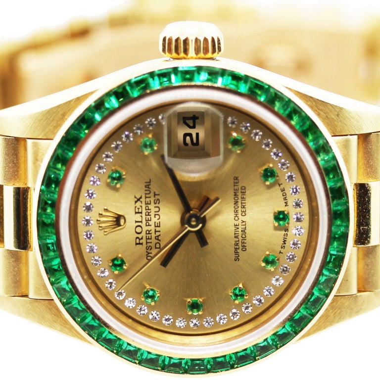 Women's ROLEX Datejust Ref. 69108 Gold Diamond Emerald Watch