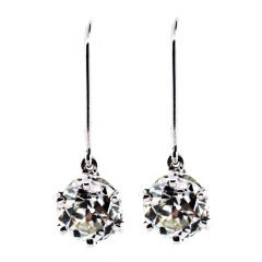3 Carat Total European Cut Diamond Dangle Drop Earrings