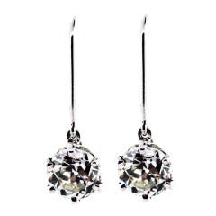3 Carat Total European Cut Diamond Dangle Drop Earrings 11