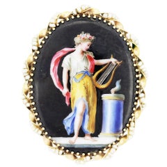 Antique Limoges Portrait Seed Pearl Gold Brooch 
