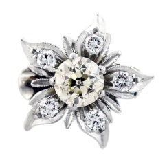 Platinum Round Brilliant Diamond Flower Ring