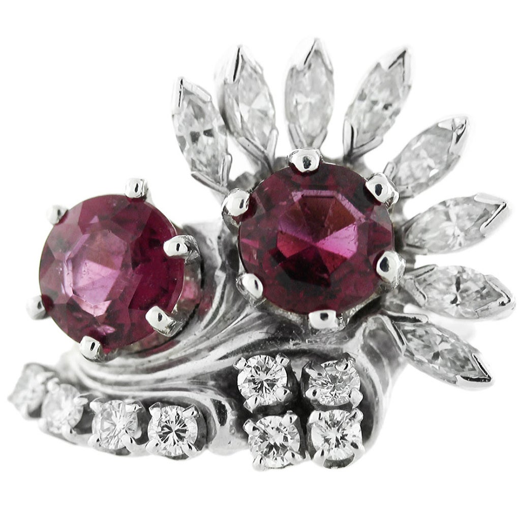 Platinum Diamond and Pink Sapphire Ring