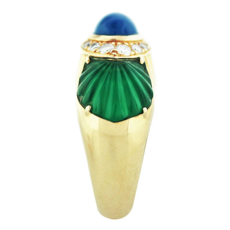 Art Deco Cartier Chalcedony Chrysoprase Diamond Gold Ring