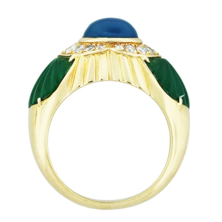 Cartier Chalcedony Chrysoprase Diamond Gold Ring In New Condition In Boca Raton, FL