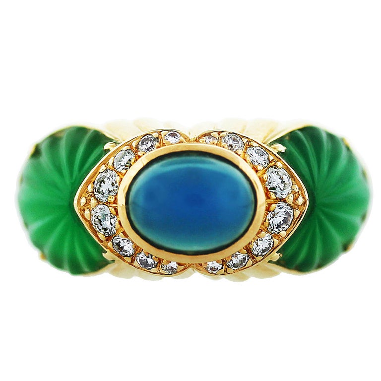 Cartier Chalcedony Chrysoprase Diamond Gold Ring