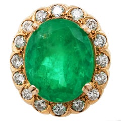 19 Carat Oval Emerald and Diamond Ring 18 Karat in Stock