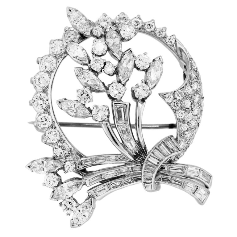 Platinum and Diamond Flower Pin