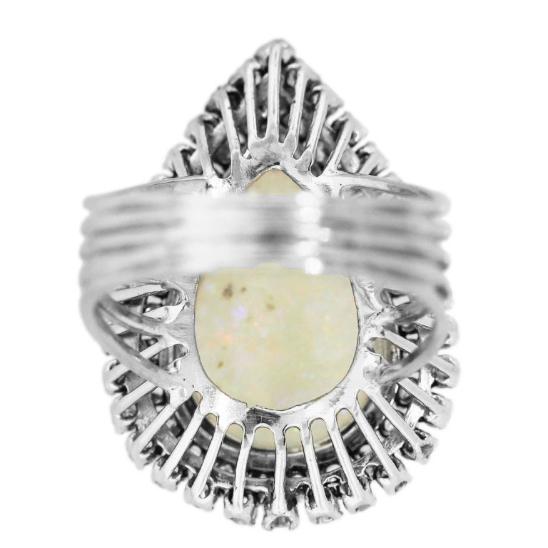 Women's White Gold Diamond Pear Shaped Opal Ring