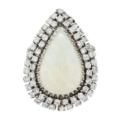 White Gold Diamond Pear Shaped Opal Ring