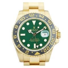 Rolex Yellow Gold GMT-Master II Green Dial Watch Ref 116718