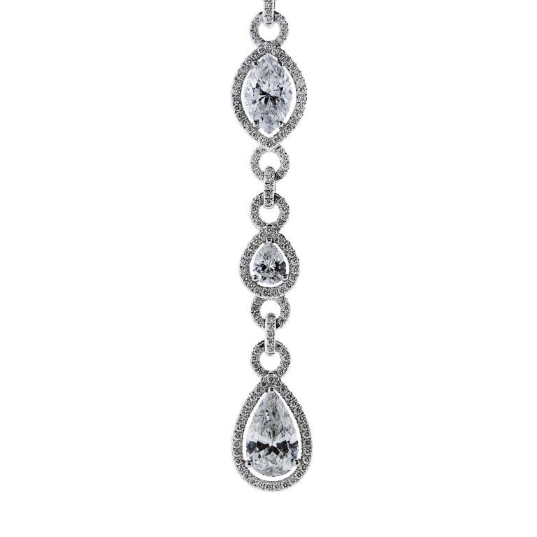 Women's Platinum 21 Carat Pear and Marquise Shape Diamond Y Necklace