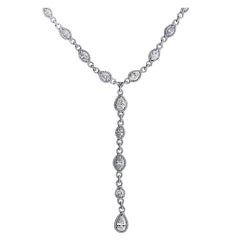 Platinum 21 Carat Pear and Marquise Shape Diamond Y Necklace