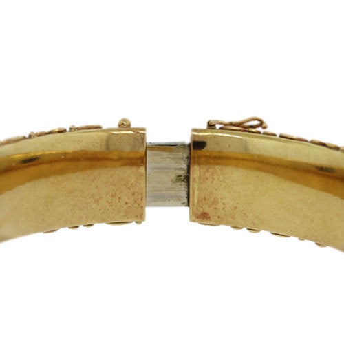 Yellow Gold Multi-Colored Gemstone Heavy Bangle Bracelet 1
