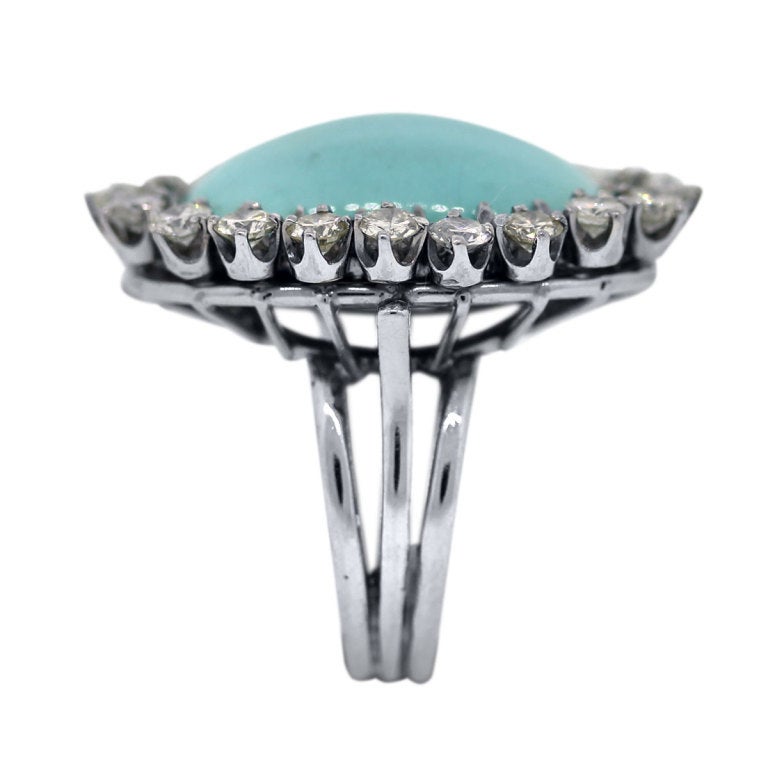 White Gold Turquoise and Diamond Dinner Ring 1