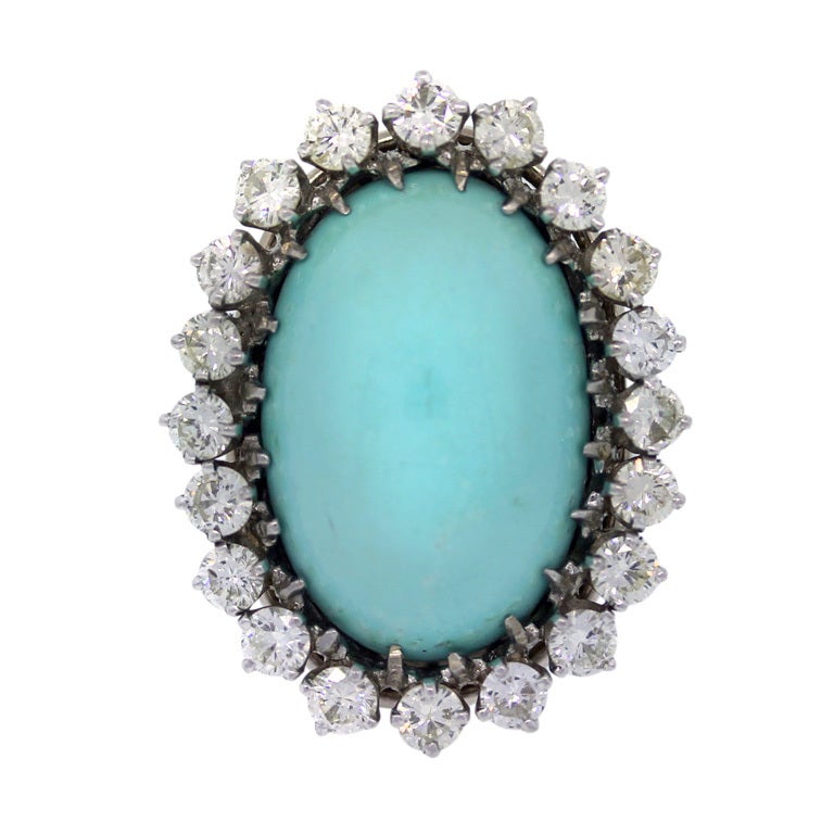 White Gold Turquoise and Diamond Dinner Ring