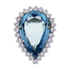 White Gold 16 Carat Aquamarine and Diamond Ring