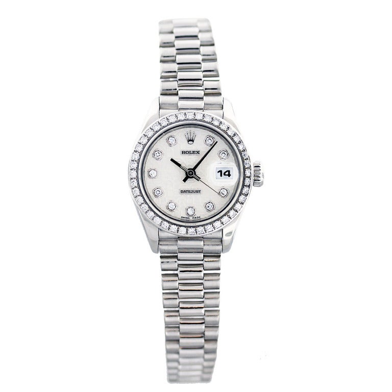 Rolex Lady's Platinum and Diamond Datejust Wristwatch Ref 79136