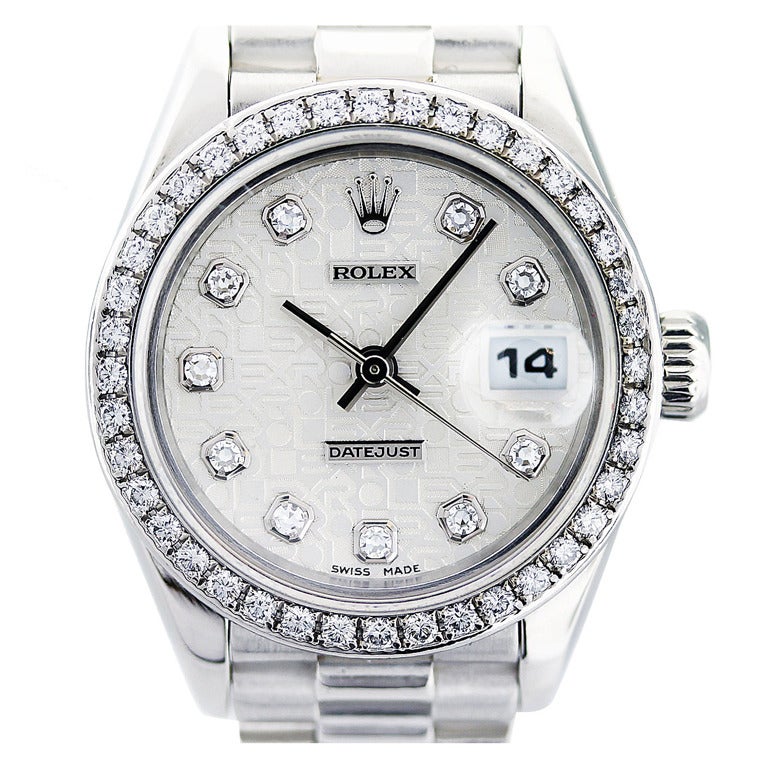 Rolex Lady's Platinum and Diamond Datejust Wristwatch Ref 79136