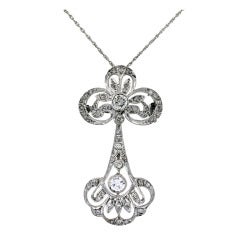  Diamond and White Gold Dangle Pendant and Chain Necklace