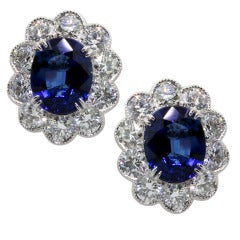 Blue Sapphire Diamond Floral Button Earrings