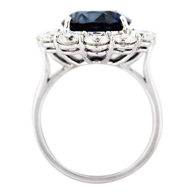 Contemporary 8.56 Carat Ceylon Sapphire and Diamond Cocktail Ring Platinum in Stock For Sale