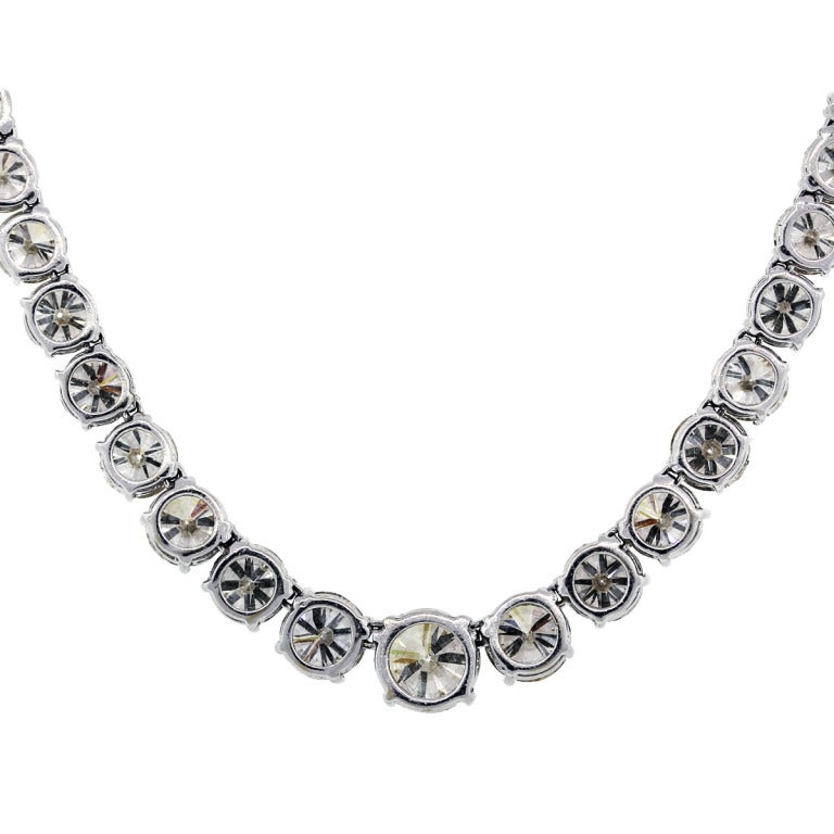 Contemporary 50.94 Carats Round Diamond White Gold Tennis Necklace