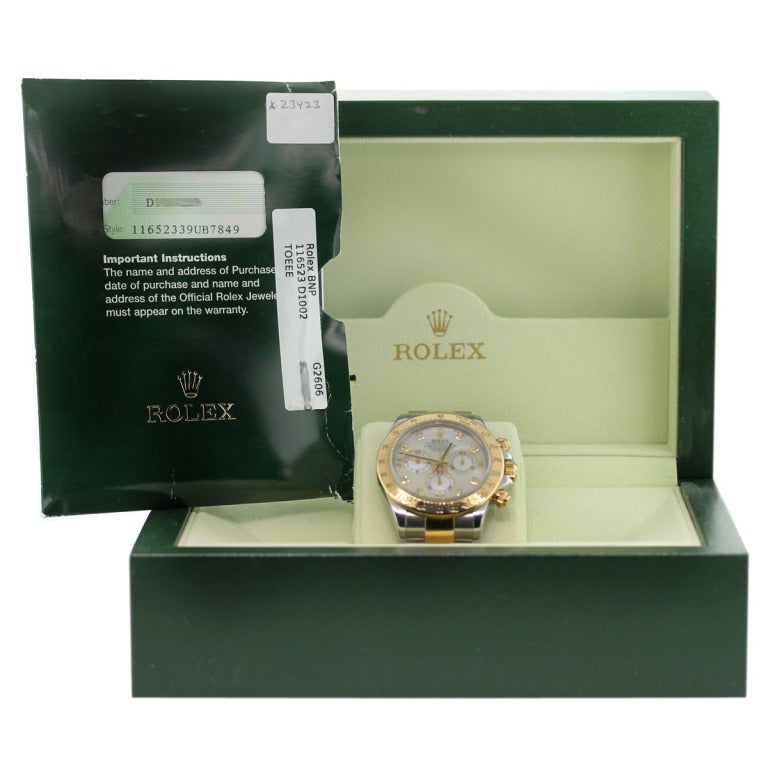 Women's or Men's Rolex Stainless Steel and Yellow Gold Daytona with Mother-of-Pearl Diamond Dial
