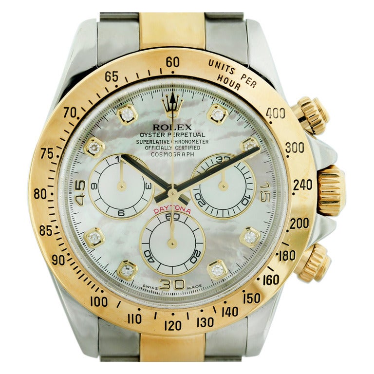 Rolex Stainless Steel and Yellow Gold Daytona with Mother-of-Pearl Diamond Dial