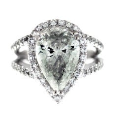 Micro Pave 4.58ct Pear Shaped Diamond Engagement White Gold Ring