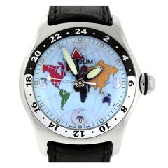 Corum Stainless Steel XL Bubble World Dial Wristwatch