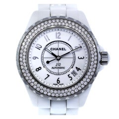 Chanel Armbanduhr J12 aus weißer Keramik und Diamanten