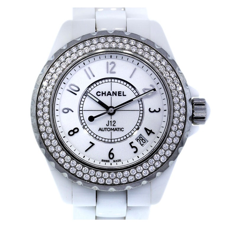 Chanel White Ceramic and Diamond J12 Wristwatch