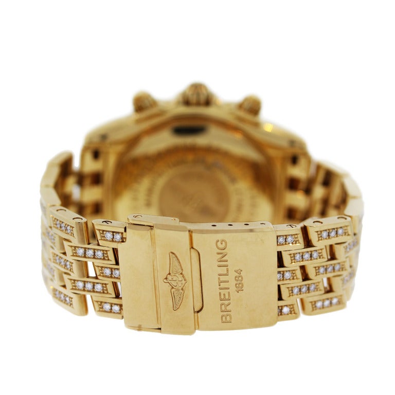 Breitling Yellow Gold and Dimaond Chronomat Evolution Chronograph Wristwatch In Excellent Condition In Boca Raton, FL