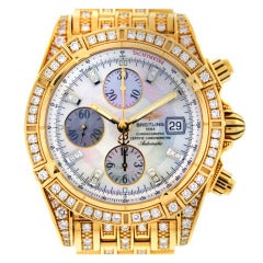 Used Breitling Yellow Gold and Dimaond Chronomat Evolution Chronograph Wristwatch
