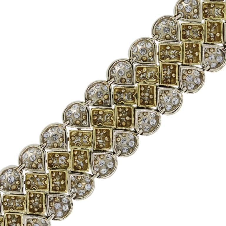 Art Deco Pave Set and Princess Cut Diamond Gold Statement Bracelet