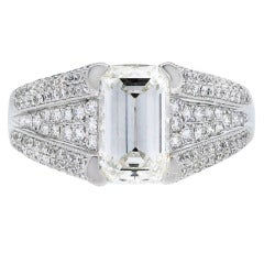Emerald Cut Diamond Platinum Engagement Ring with Accents