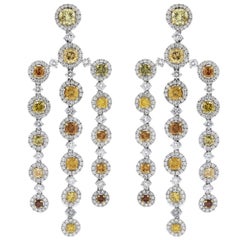 Boucles d'oreilles chandelier en platine et diamants jaunes fantaisie certifiés GIA, en stock