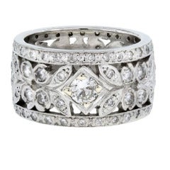 Platinum Round Cut Diamond Leaf Wide Eternity Band 11