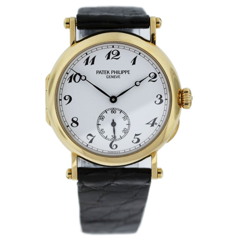 Patek Philippe Yellow Gold 150th Anniversary Officer's Wristwatch Ref 3960J

Company: Patek Philippe
Reference: 3960J
Movement: Manual-Wind
Dial: White Dial with Black Breguet Numerals and Subsidiary Seconds
Case Material: 18k Yellow