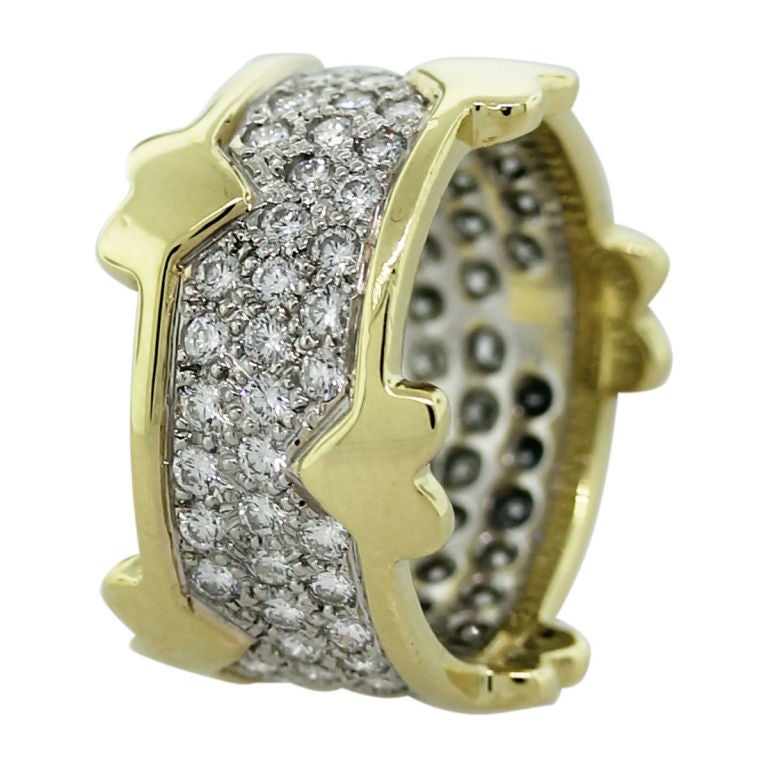 Tiffany and Co. Schlumberger Diamond Gold Platinum Hearts Ring