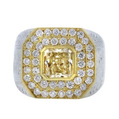 Two Tone Gold Fancy Yellow Diamond Men's Ring