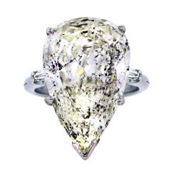 14.33 carat Pear Shaped Diamond Platinum and Gold Engagement Ring