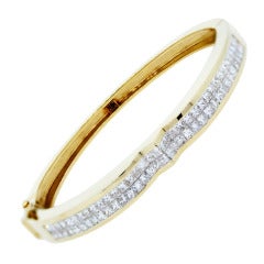 Diamond Yellow Gold Princess Cut Bangle Bracelet