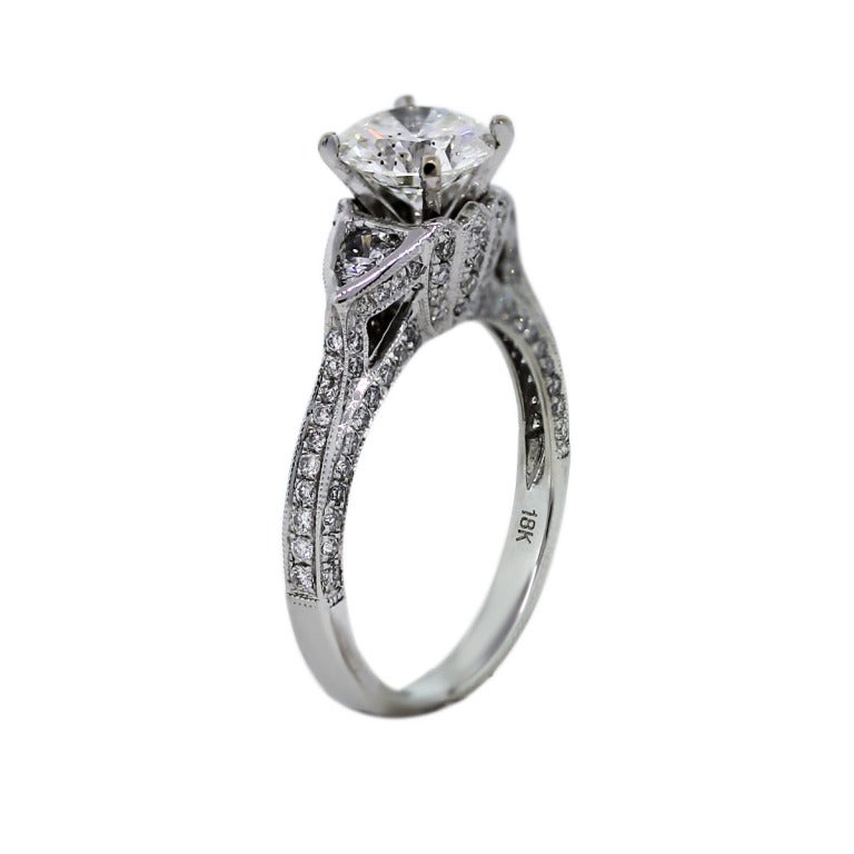 Women's EGL Certified 1.20 Carat Round Brilliant Diamond Gold Engagement Ring