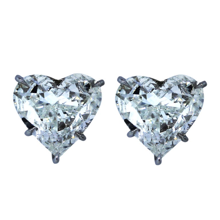 GIA Certified 4.07ctw Heart Shaped Diamond Stud Earrings