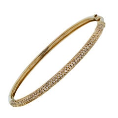 1.70 Carat Total Weight Pave Set Diamond Yellow Gold Bangle Bracelet