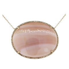 Pink Mother of Pearl Diamond Yellow Gold Pendant Necklace