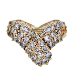 Vintage Natural Round Brilliant Diamond Pave 14 Karat V Ring In Stock