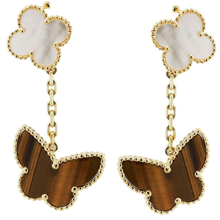 VAN CLEEF AND ARPELS Lucky Alhambra Tigers Eye Butterfly Earring