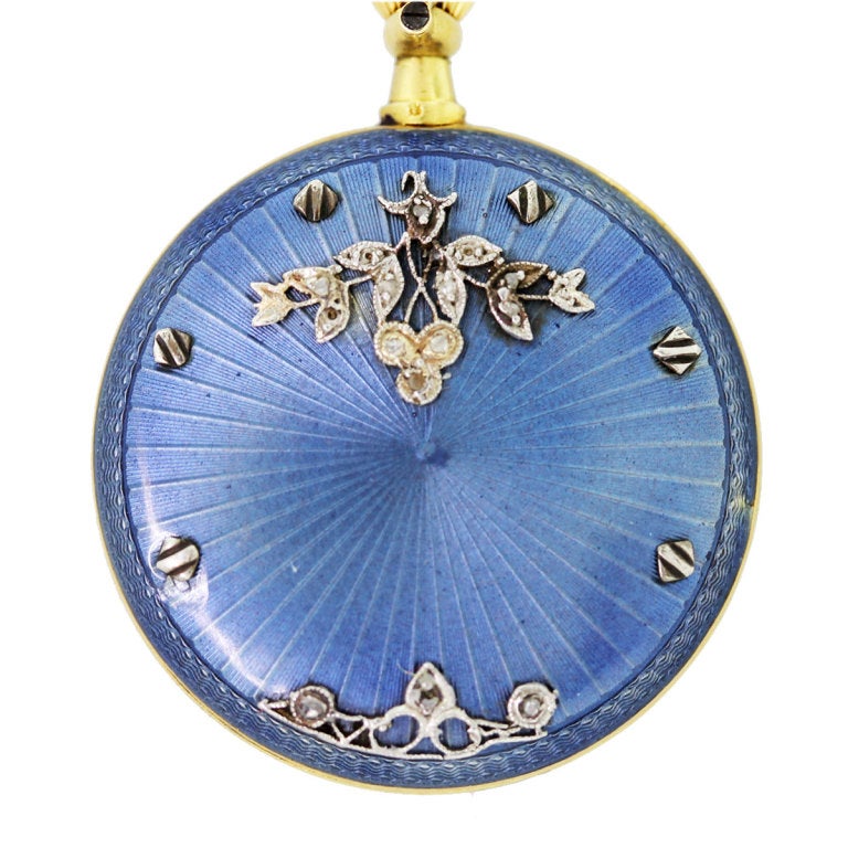 Tiffany & Co. yellow and white gold and enamel vintage pendant watch Measurements 1 Inch Diameter
Metal 14k yellow gold and white gold
Dial Grey
Movement Manual
Total Item Weight 20.8dwt (32.4g)